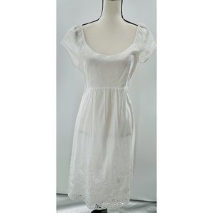 Theory White Cotton Lined Peasant Sleeve Cutout‎ Design Dress